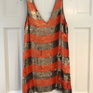 Parker Sequin Mini Dress - orange/gold stripe